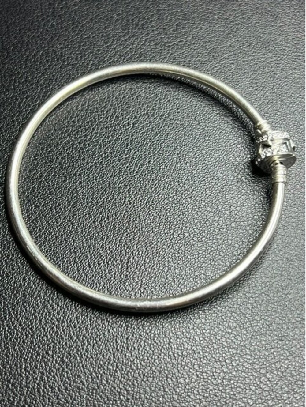 B7535 Pandora Bangle Bracelet Sterling Silver Pave CZ Barrel Charm 9.2g 7.5"